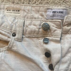 Men's Off-white Cotton-Linen Crop Taper Jeans